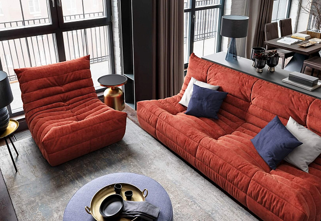 Эргономичный диван ДеФранс с подушками, красный бескаркасный диван на заказ от Гливер